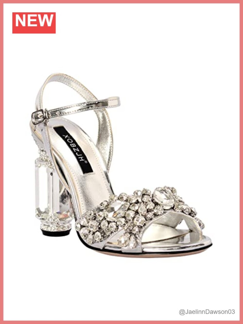 Rhinestone Heeled Sandals with Ankle Strap Open Toe Block Heels